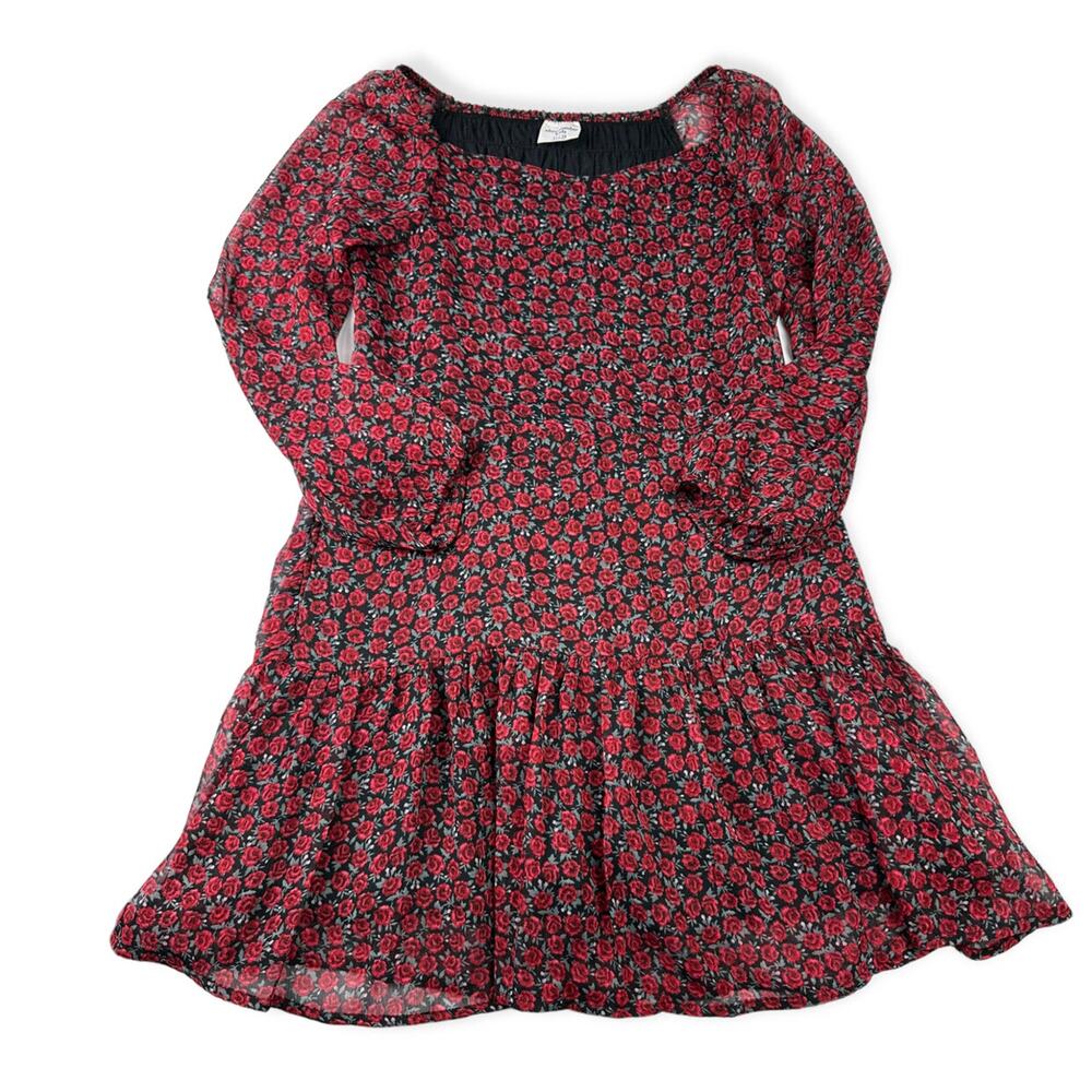 Girls Abercrombie Red Roses Dress Size 11-12